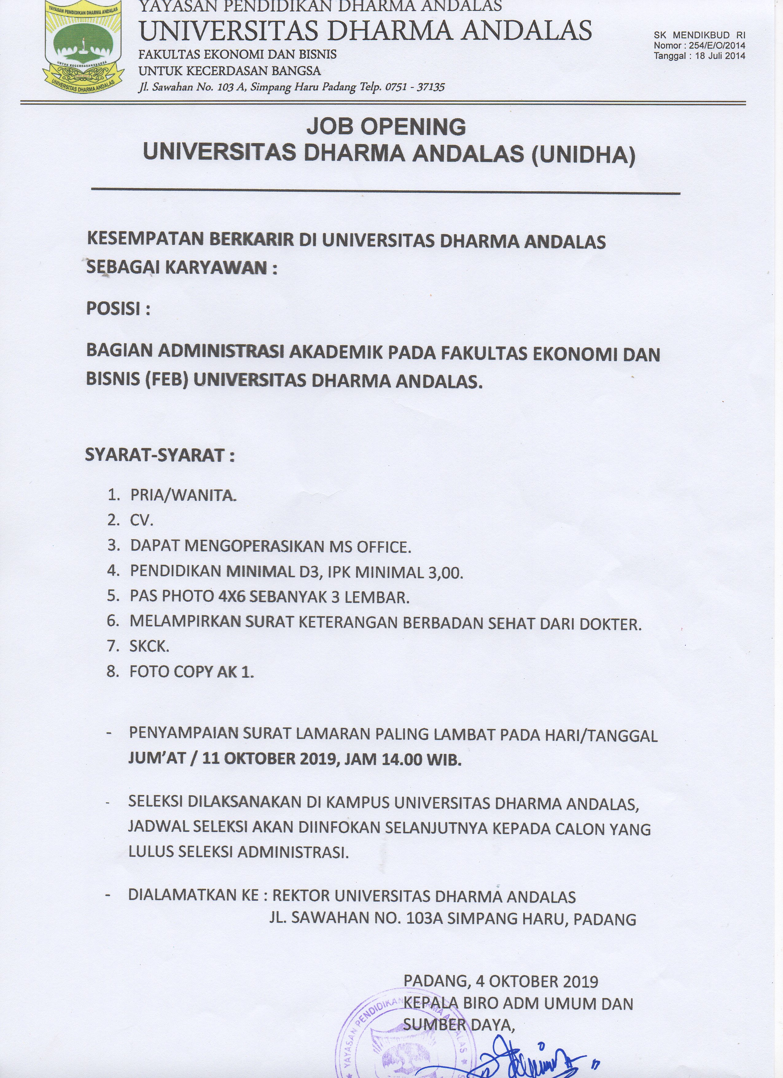 Lowongan Karyawan Administrasi Fakultas Ekonomi Dan Bisnis (FEB)