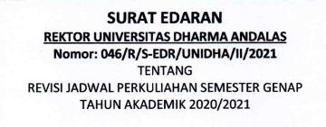 Surat Edaran Rektor Jadwal Perkuliahan Semester Genap 2020/2021