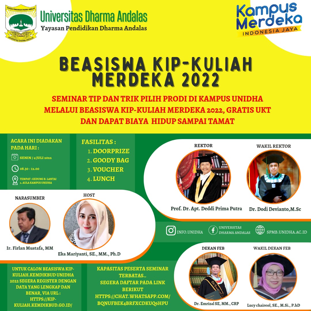 Seminar Tips dan Trik Pilih Prodi Di Kampus UNIDHA Melalui Beasiswa KIP-Kuliah Merdeka 2022, Gratis UKT dan Dapat Biaya Hidup Sampai Tamat