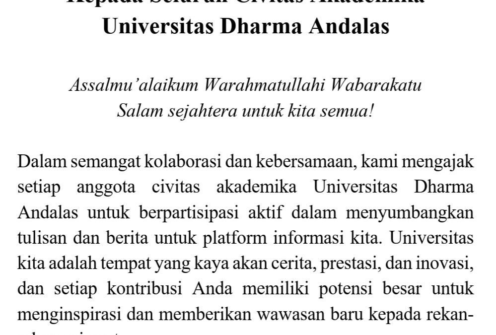Kepada Seluruh Civitas Akademika Universitas Dharma Andalas