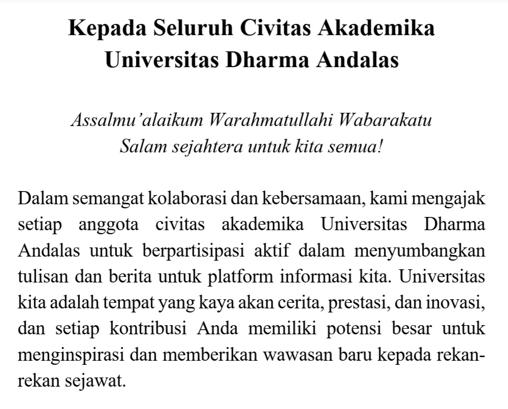 Kepada Seluruh Civitas Akademika Universitas Dharma Andalas