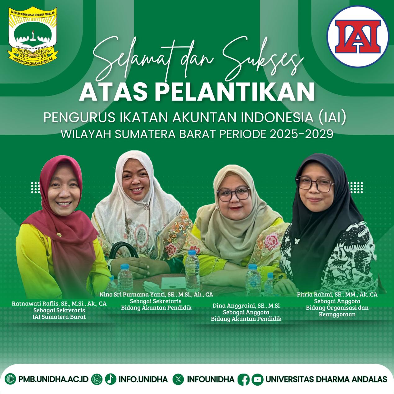 Empat Dosen Universitas Dharma Andalas Resmi Dilantik dalam Kepengurusan IAI Sumbar 2025-2029