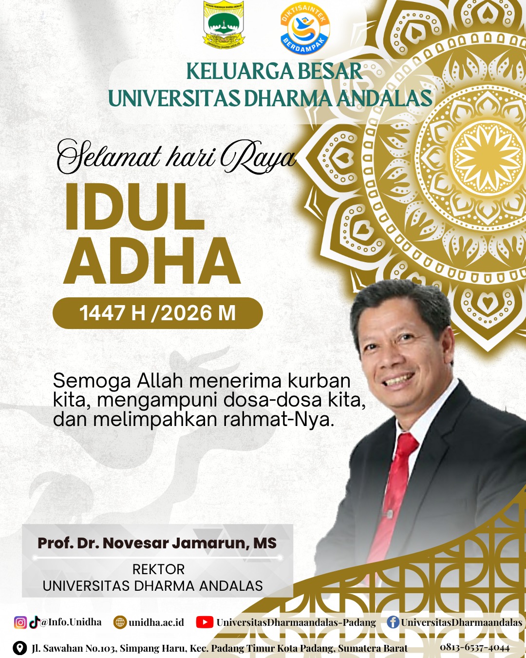 Rektor Universitas Dharma Andalas Sampaikan Ucapan Hari Raya Idul Adha 1447 H