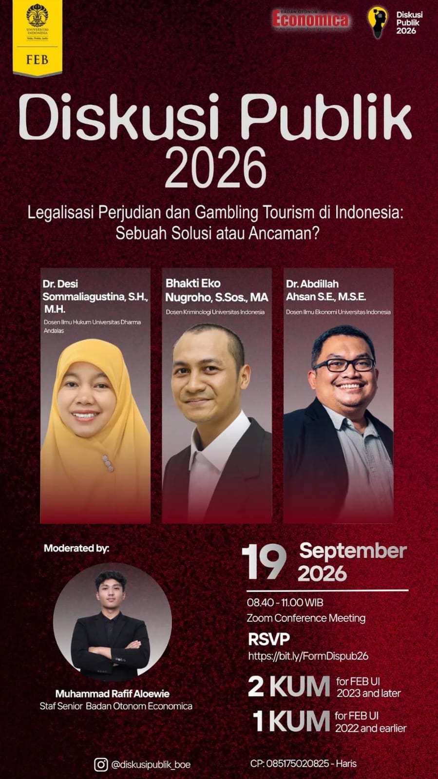 Dosen Ilmu Hukum UNIDHA Hadir sebagai Narasumber Diskusi Publik Nasional Bahas Legalisasi Perjudian dan Gambling Tourism